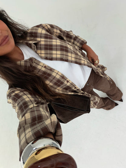 Brown and Beige Plaid Shirt