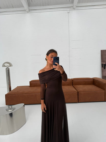 Toledo Dress with Long Sleeve in Brown