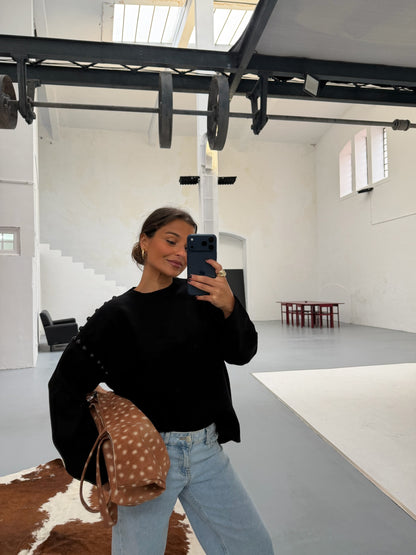 Sweater With Side Studs in Black