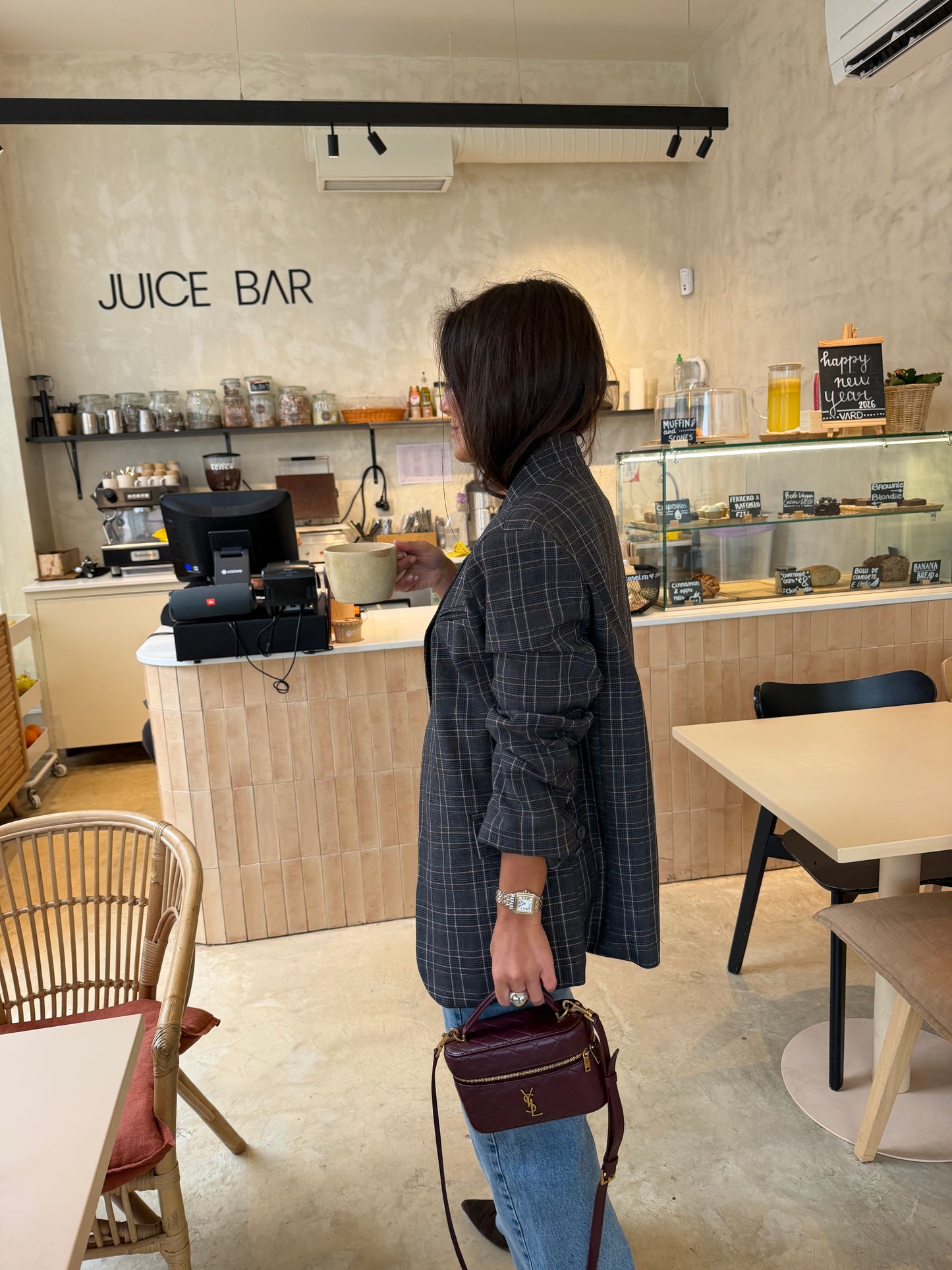 Asymmetrical Blazer in Grey Plaid