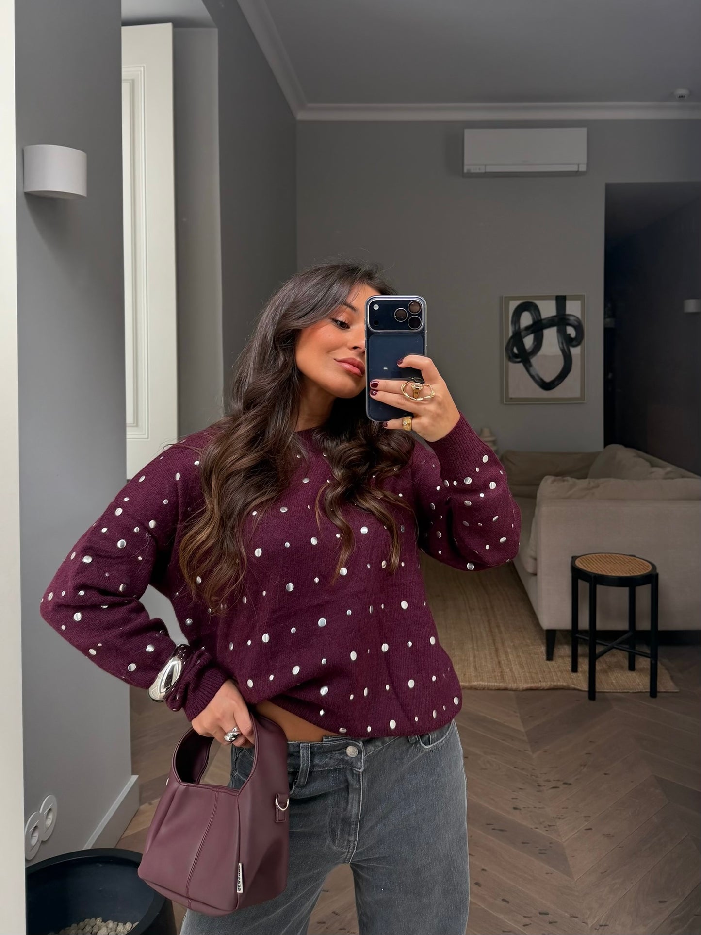 Sabrina Studded Sweater in Burgundy