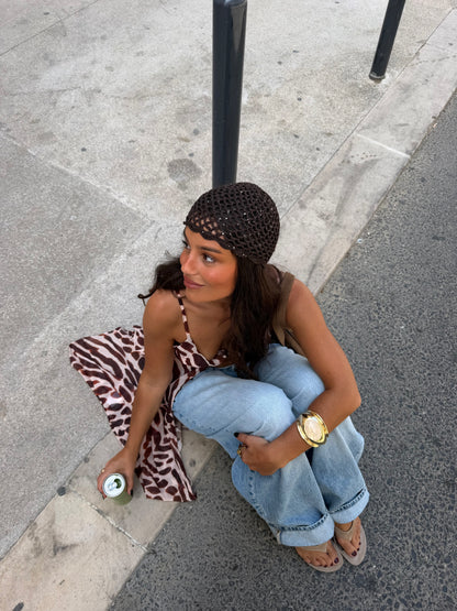 Croché Hat with Sparkle Details in Brown