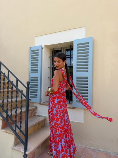 Siena Dress in Blue and Red