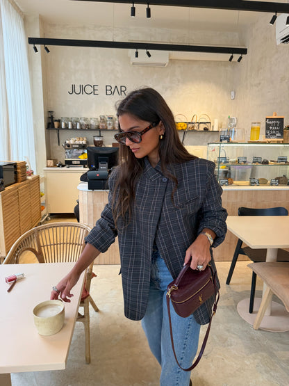 Asymmetrical Blazer in Grey Plaid