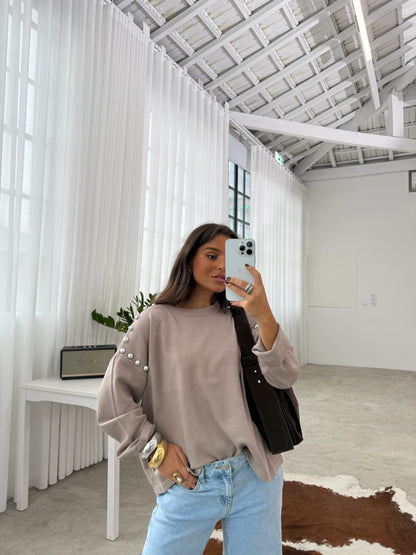 Sweater With Side Studs in Beige