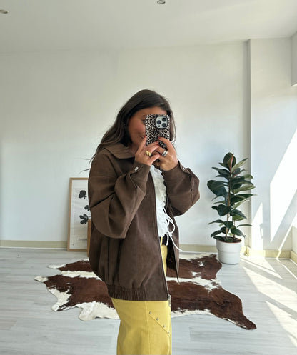 Oversized Brown Suede Effect Jacket