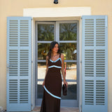 Sansa Dress in Brown with Blue Details