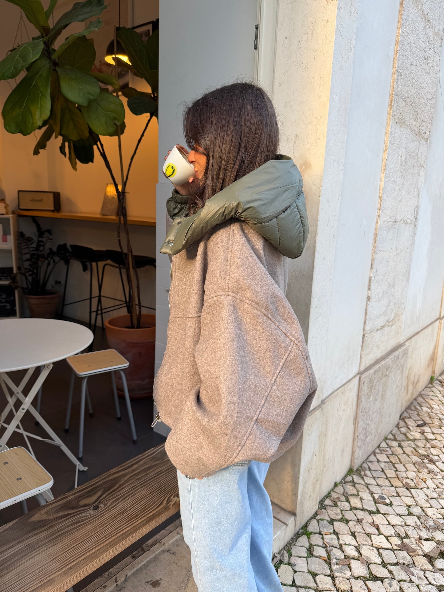 Elise Jacket in Taupe and Green