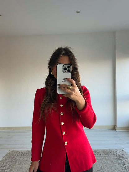 Red Cardigan with Buttons