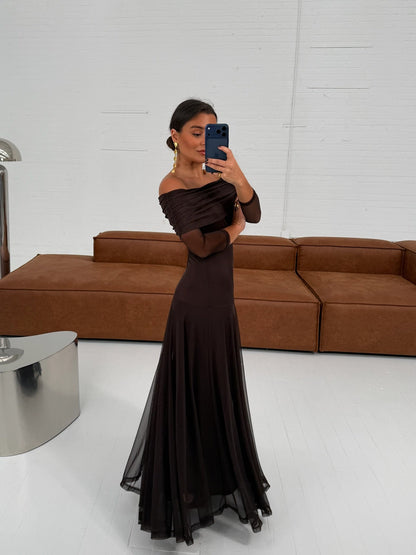 Toledo Dress with Long Sleeve in Brown