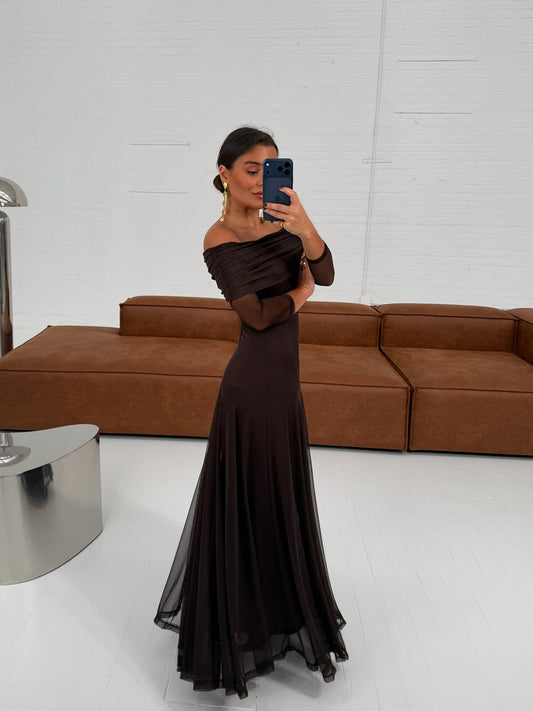 Toledo Dress with Long Sleeve in Brown