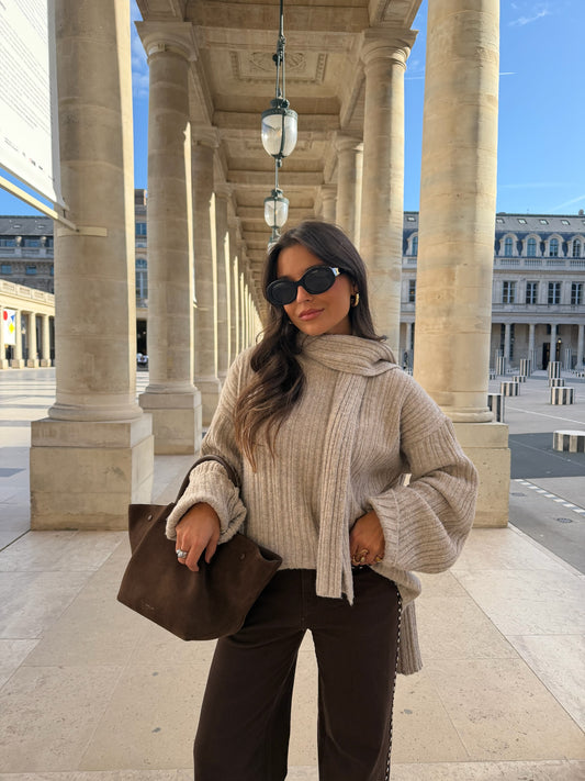 Stockholm Knit Sweater With Scarf In Beige