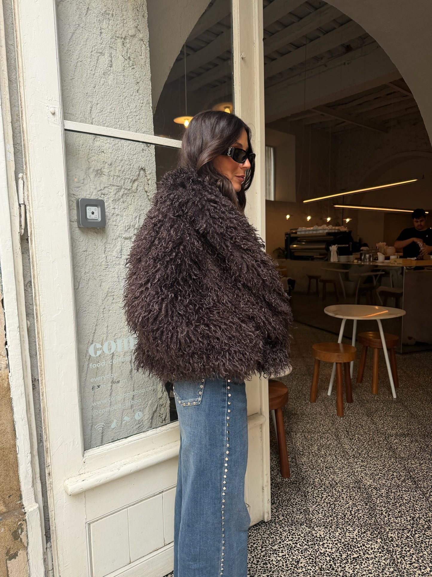 Curly Fur Jacket in Brown