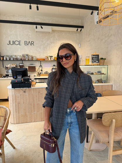 Asymmetrical Blazer in Grey Plaid