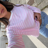 Striped Knit Top in Pink and White