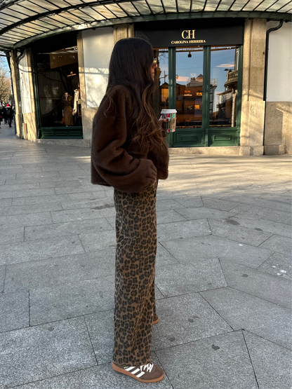 Animal Print Bombazine Wide Trousers