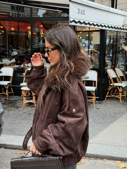 Inès Jacket With Fur Collar in Brown