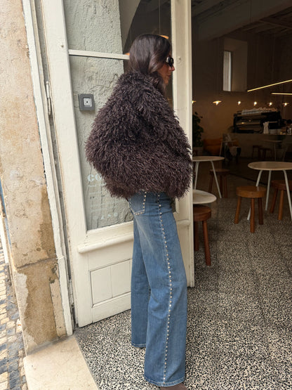 Curly Fur Jacket in Brown