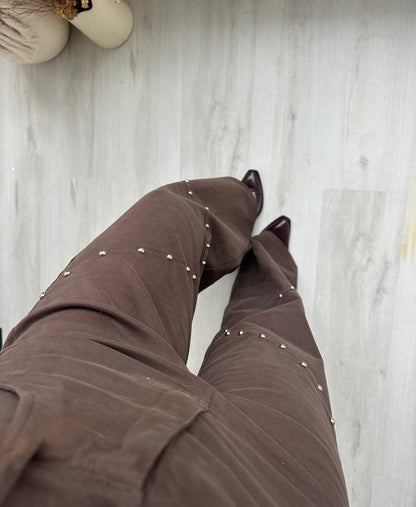 Pre-order Brown Studded Wide Pants - Shipping/Envio 31-03