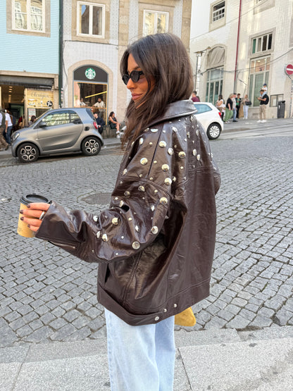 City Jacket In Brown With Studs
