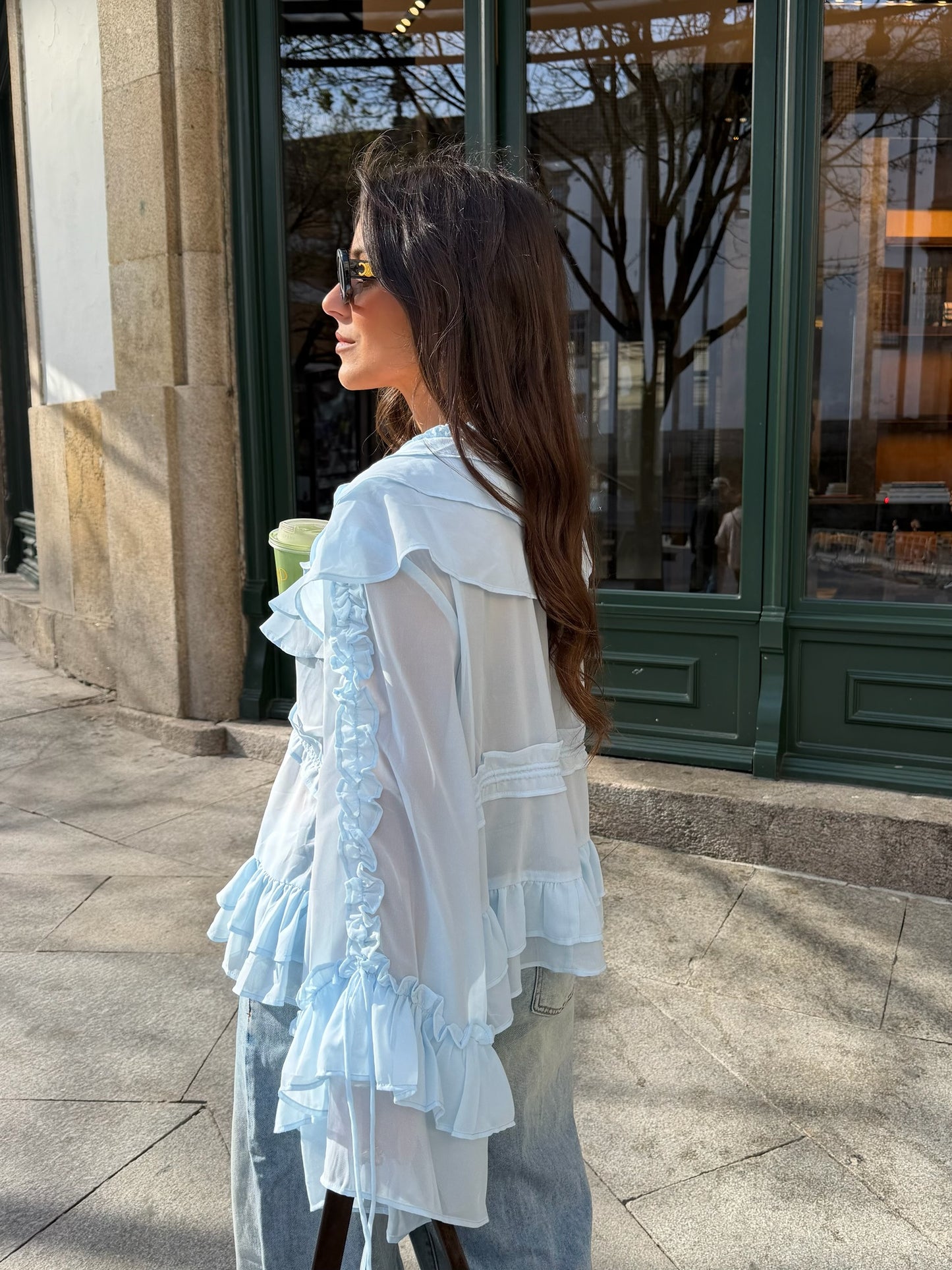 Sheer Ruffle Blouse in Baby Blue