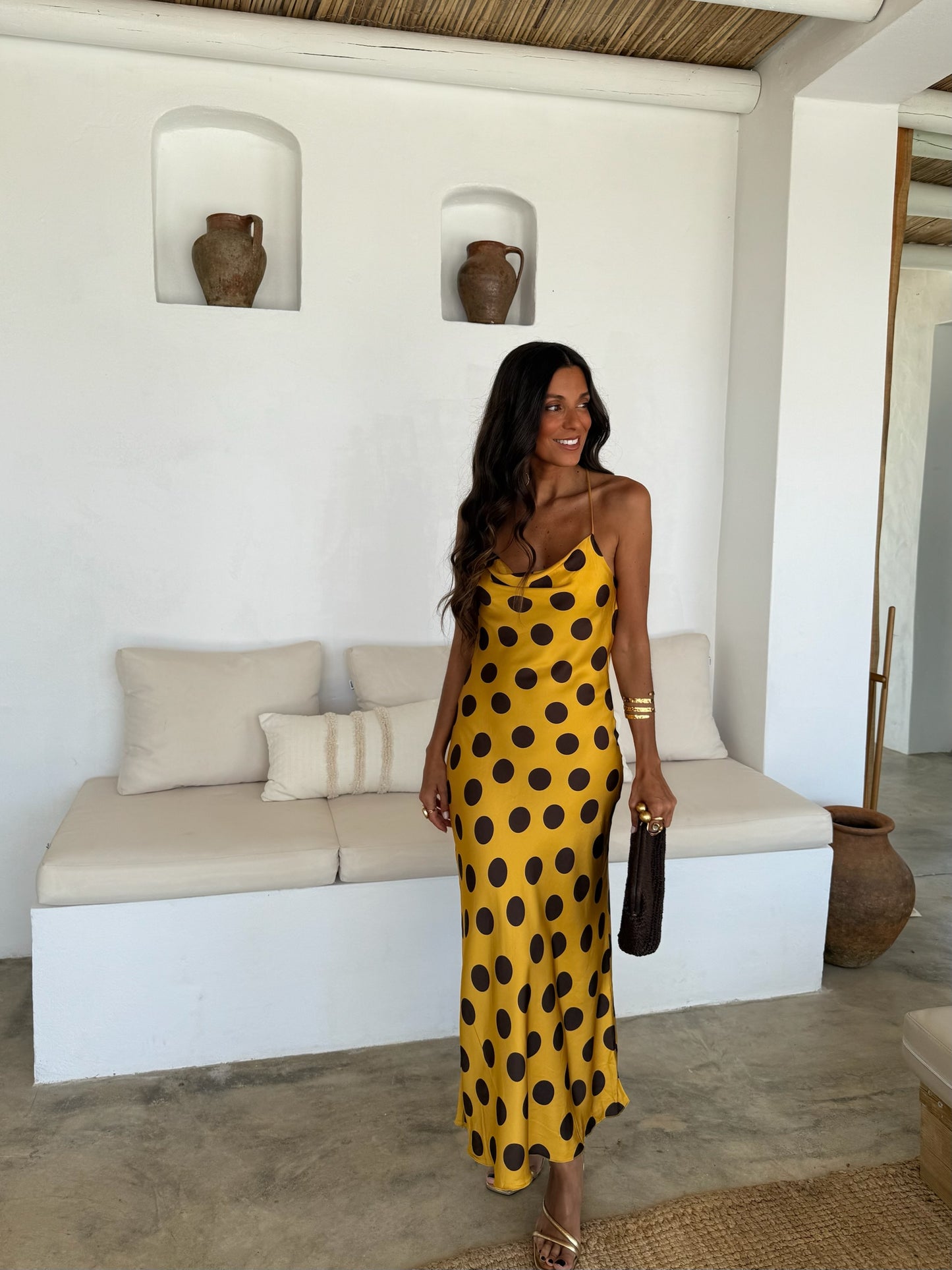 Lola Dress in Yellow and Brown