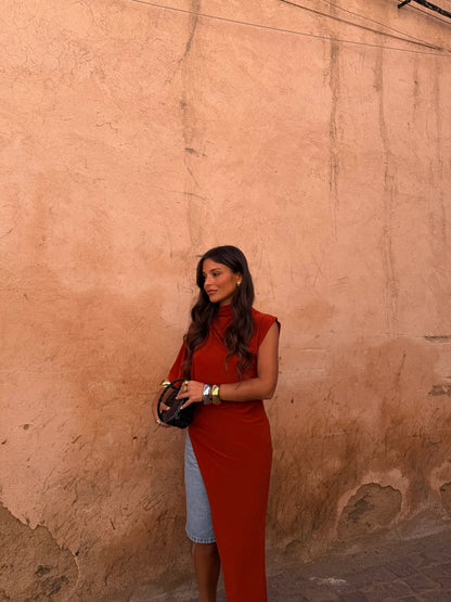 Leila Asymetrical Top in Terracotta