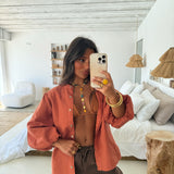Balloon Sleeve Linen Blouse in Terracota