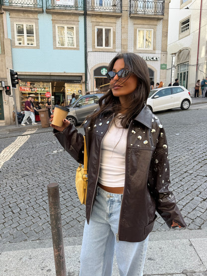 City Jacket In Brown With Studs
