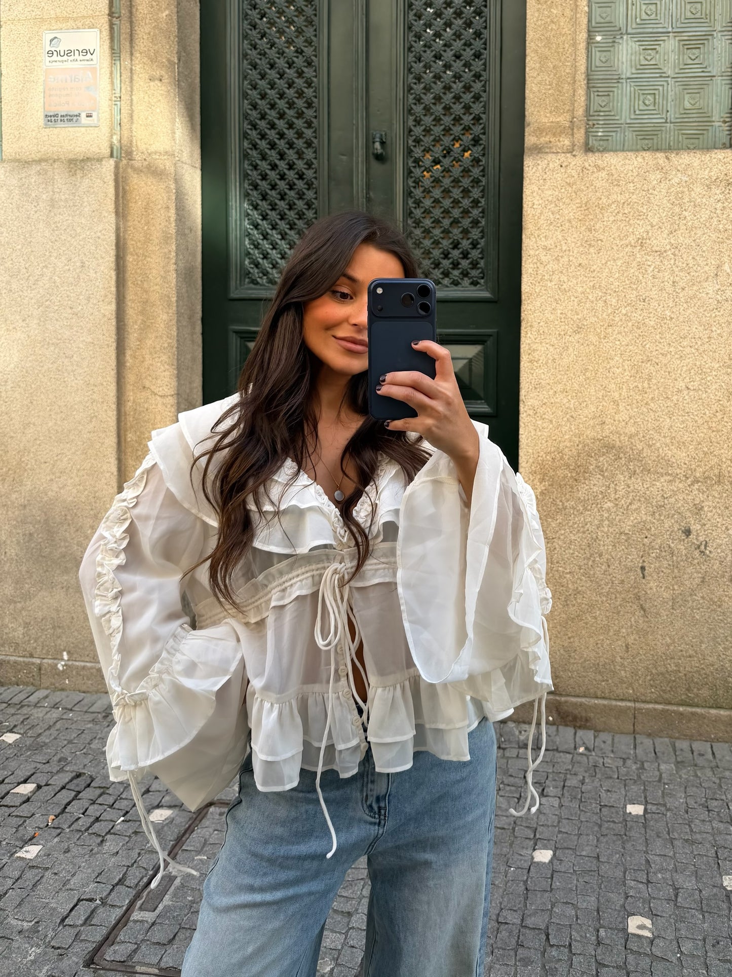 Sheer Ruffle Blouse in Cream