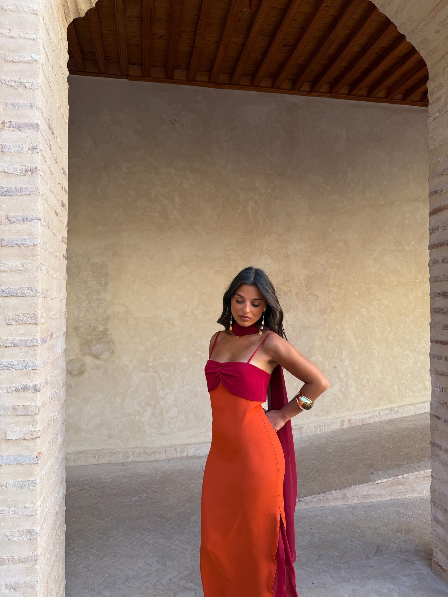 Zahara Dress in Orange and Red - Shipping/Envio 19/06 to 26/06