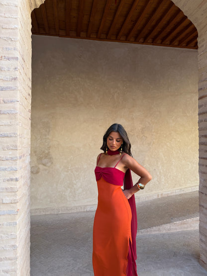 Zahara Dress in Orange and Red - Shipping/Envio 19/06 to 26/06