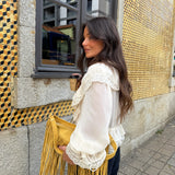 Lace Detail Ruffle Blouse in Cream