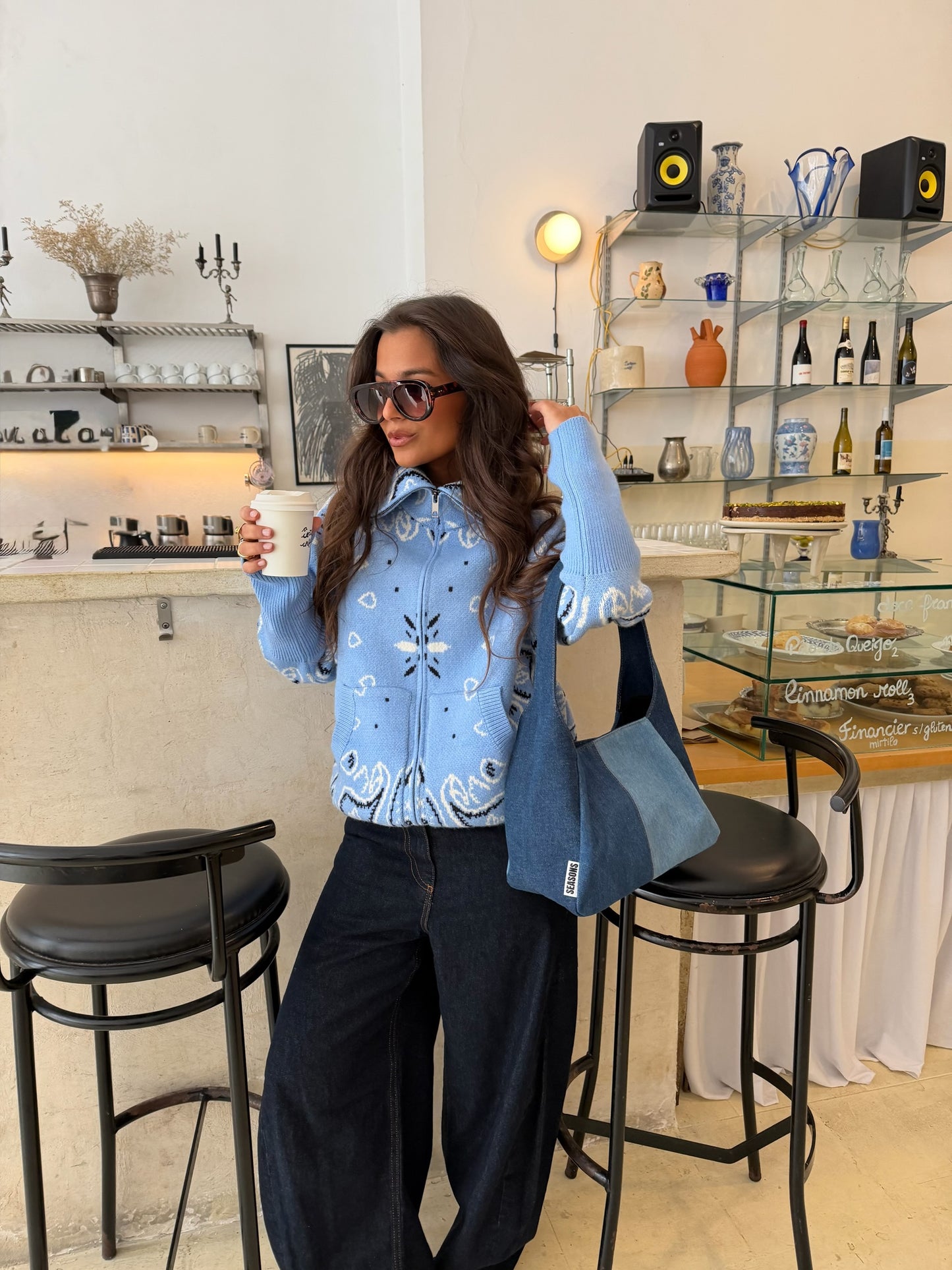 Cashmere and Wool Bandana Jacket in Light Blue