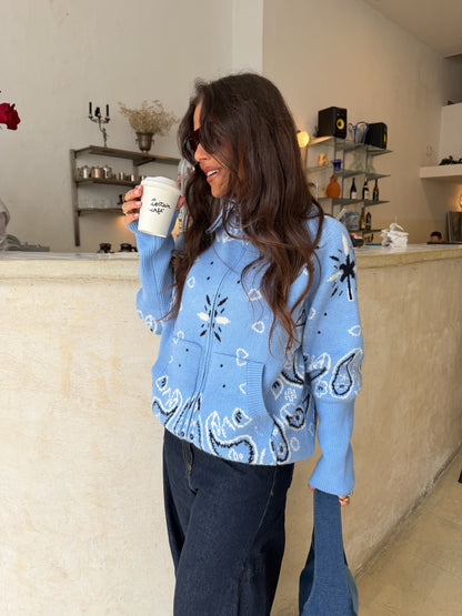 Cashmere and Wool Bandana Jacket in Light Blue