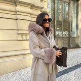 Wool Jacket With Faux Fur in Taupe