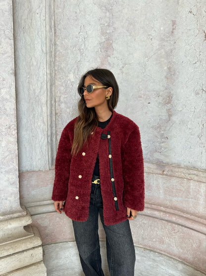 Curly Fur Jacket in Burgundy