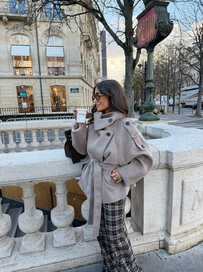 Florence Belted High-Neck Coat