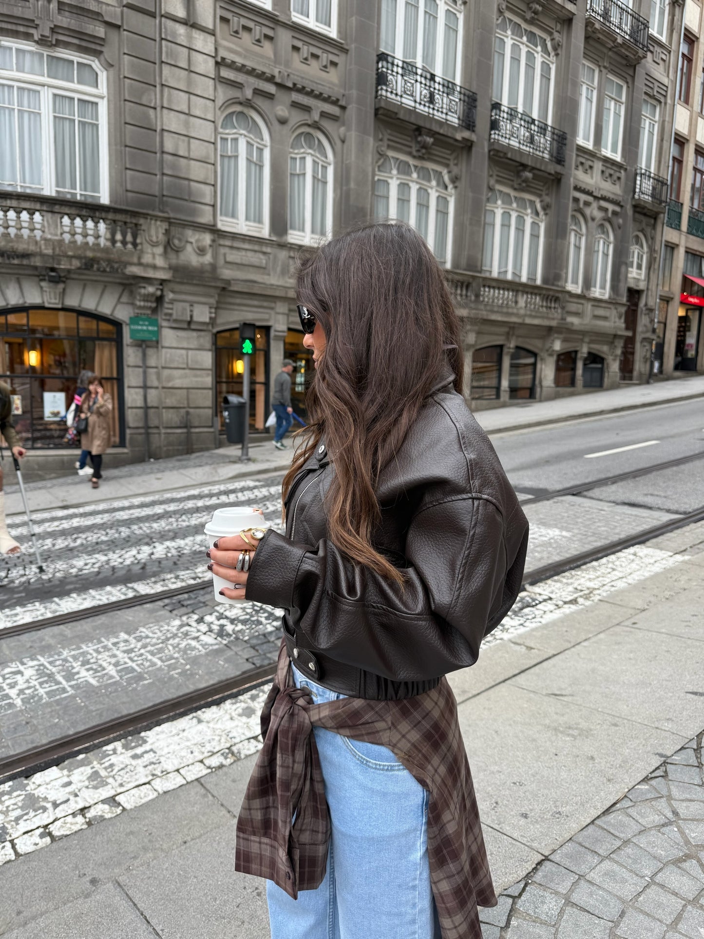 Cropped Leather Jacket in Dark Brown