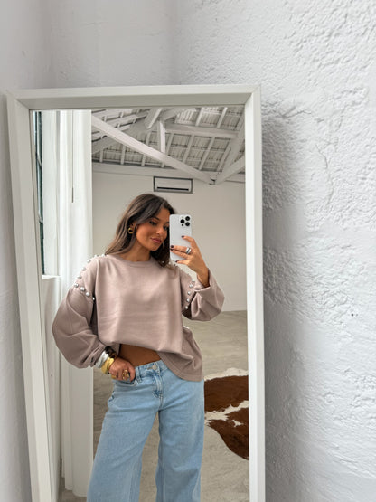 Sweater With Side Studs in Beige