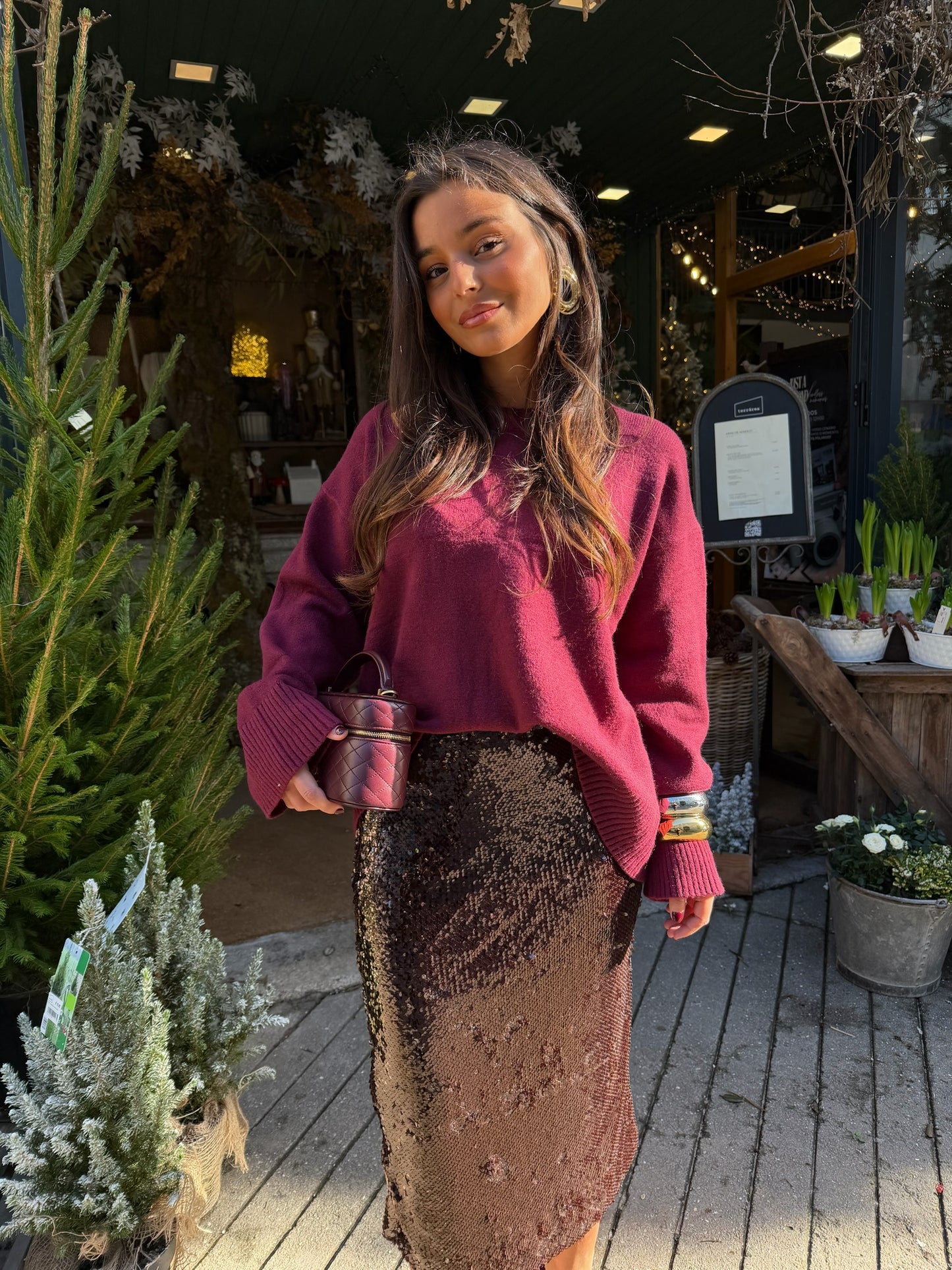 Bradshaw Sequin Midi Skirt in Brown