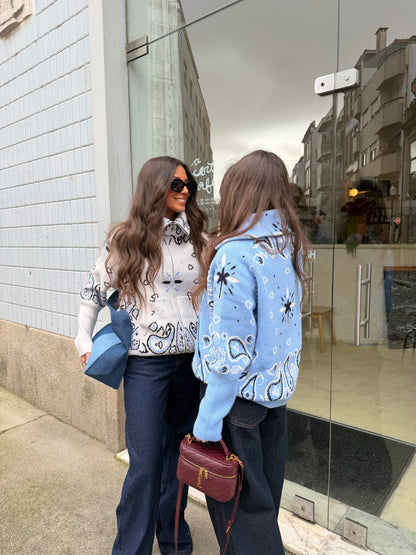 Cashmere and Wool Bandana Jacket in Grey and Blue