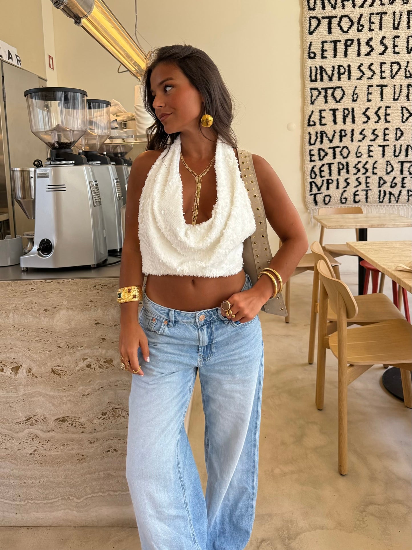 Bia White Sequin Top