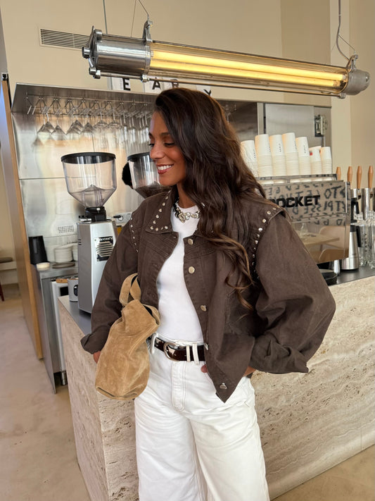 Oversize Studded Brown Denim Jacket