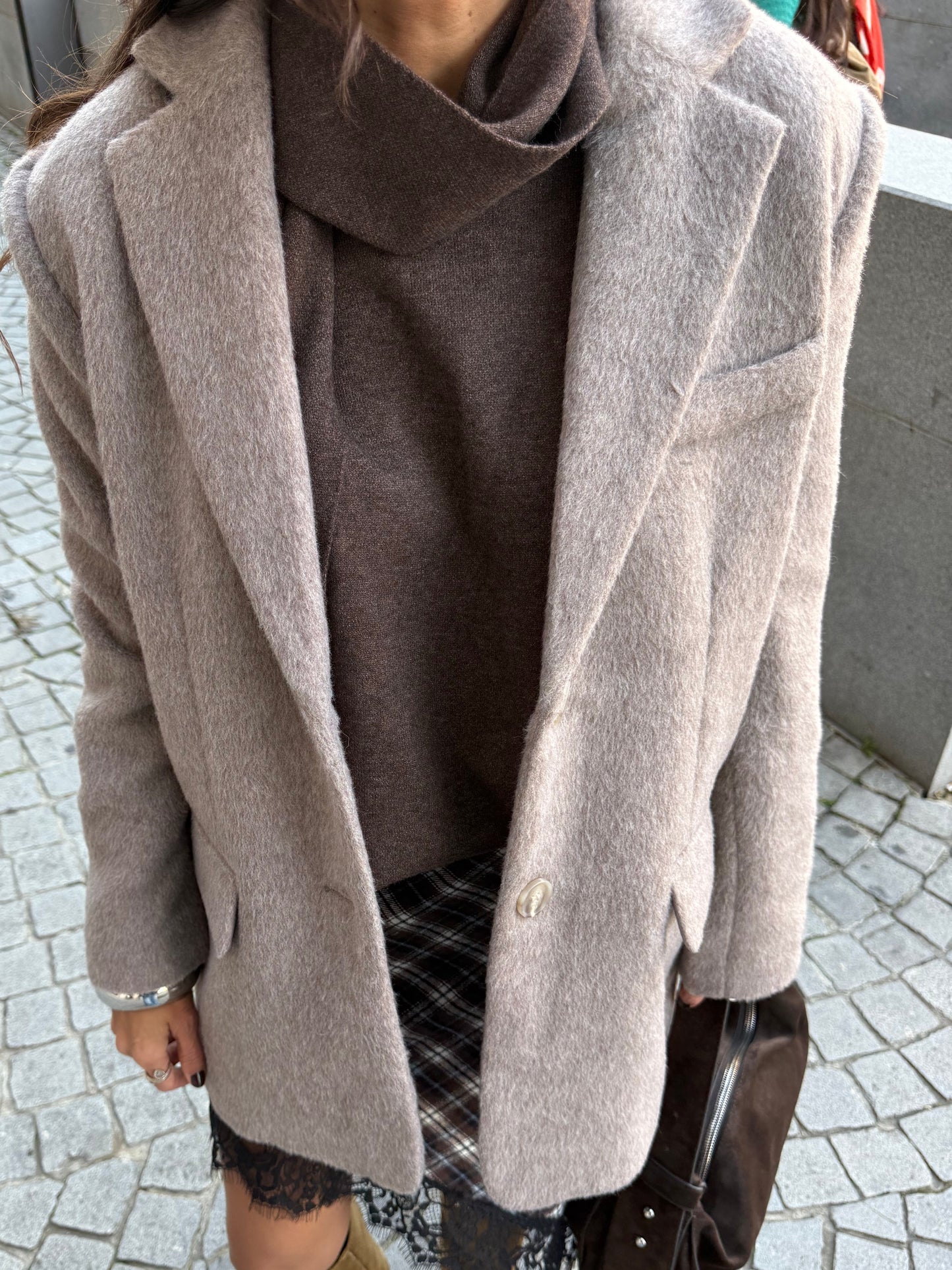 Asymmetrical Plaid Skirt with Lace