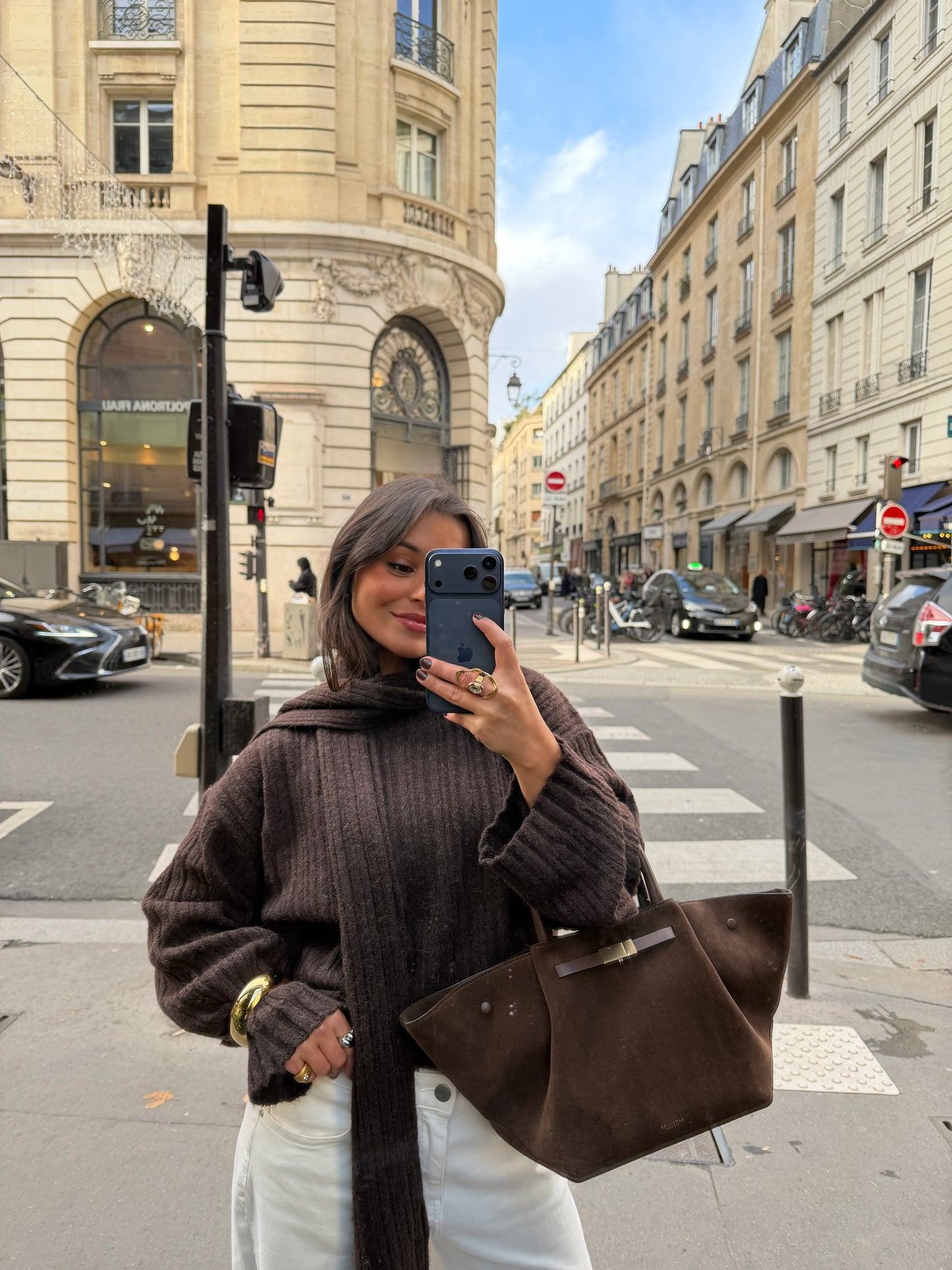 Stockholm Knit Sweater with Scarf in Brown