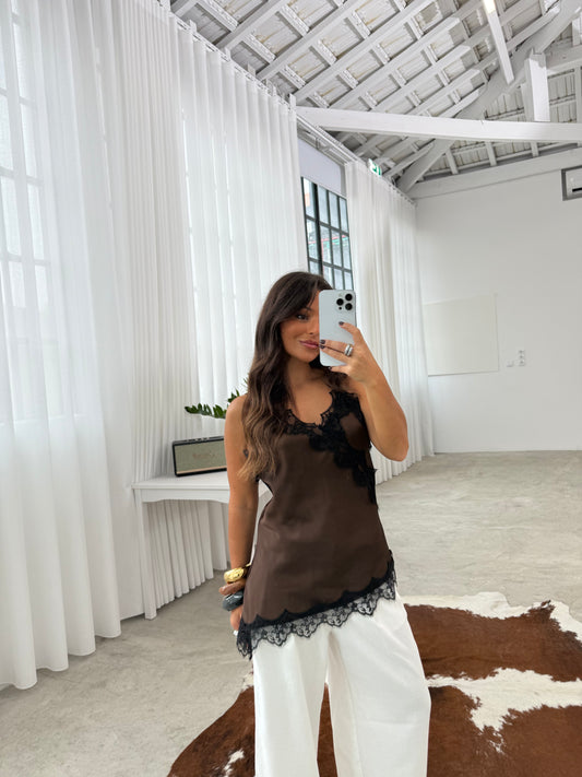 Asymmetric Brown Lace Top