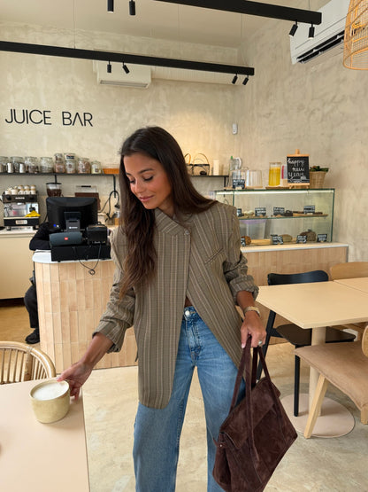 Asymmetrical Blazer in Taupe Plaid