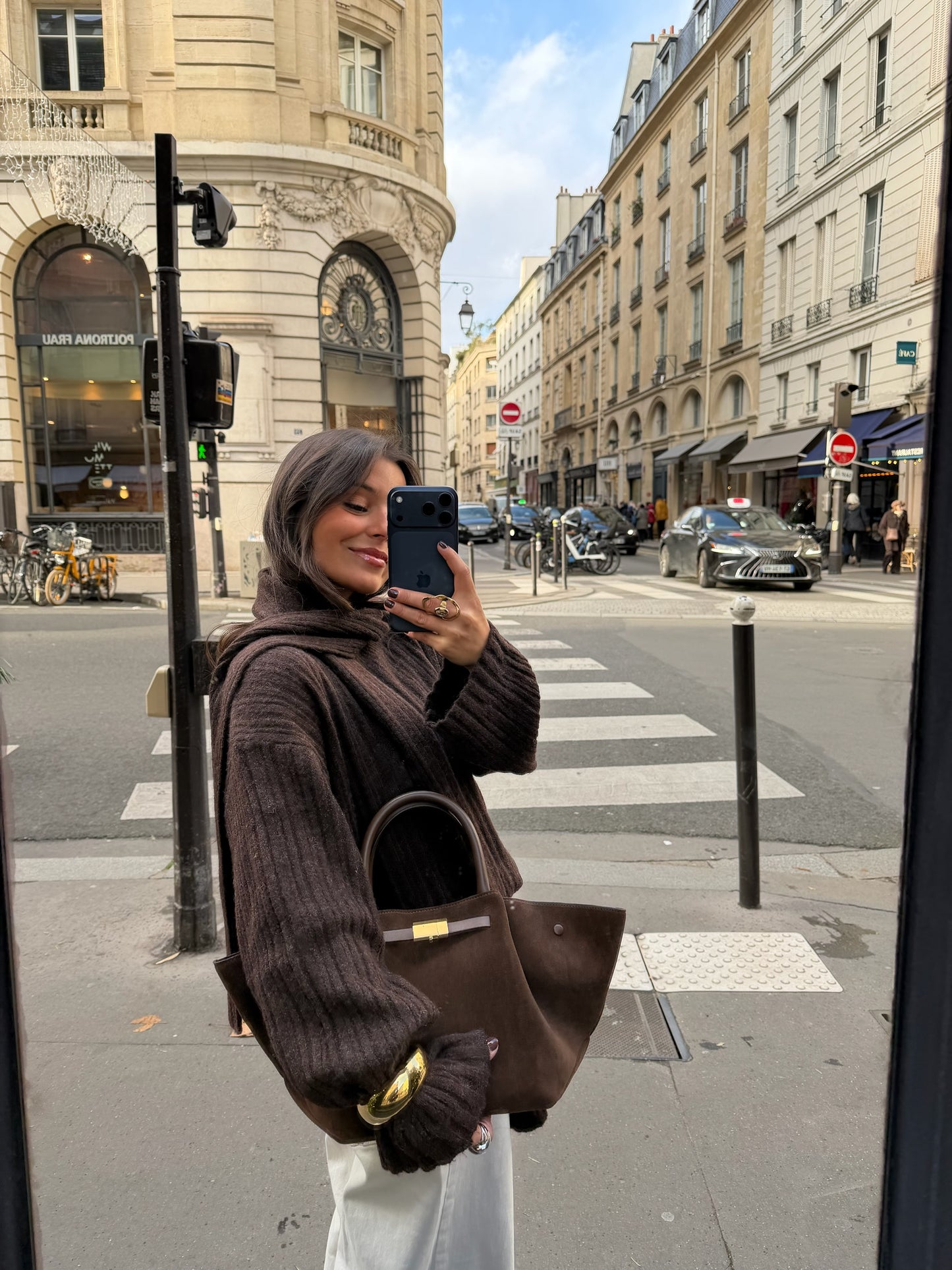 Stockholm Knit Sweater with Scarf in Brown