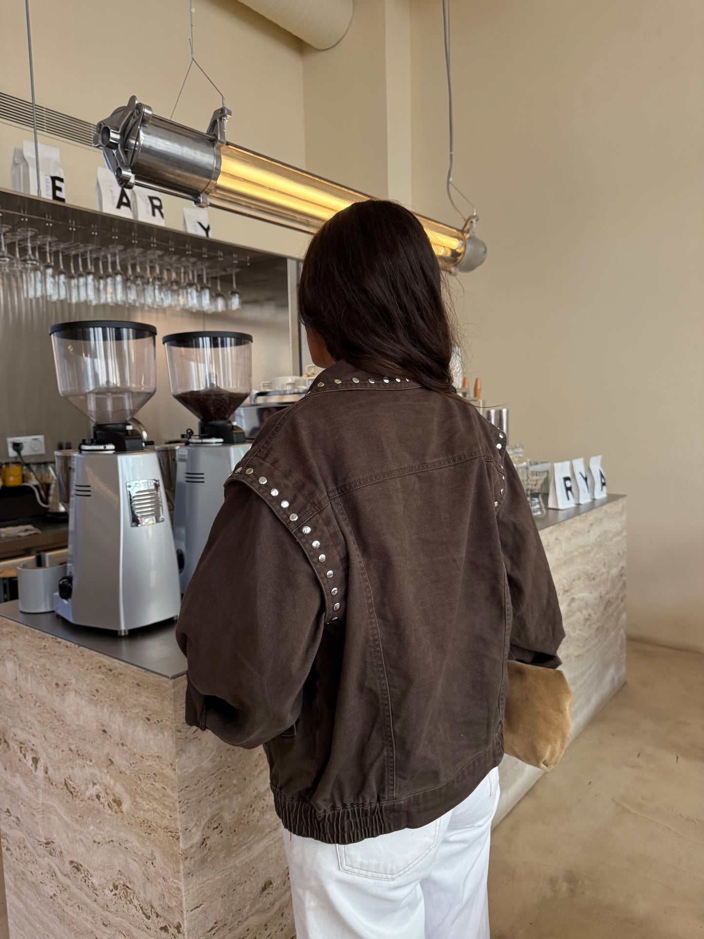 Oversize Studded Brown Denim Jacket